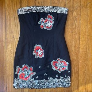 French Connection, size 2, black with multi-color beaded flowers